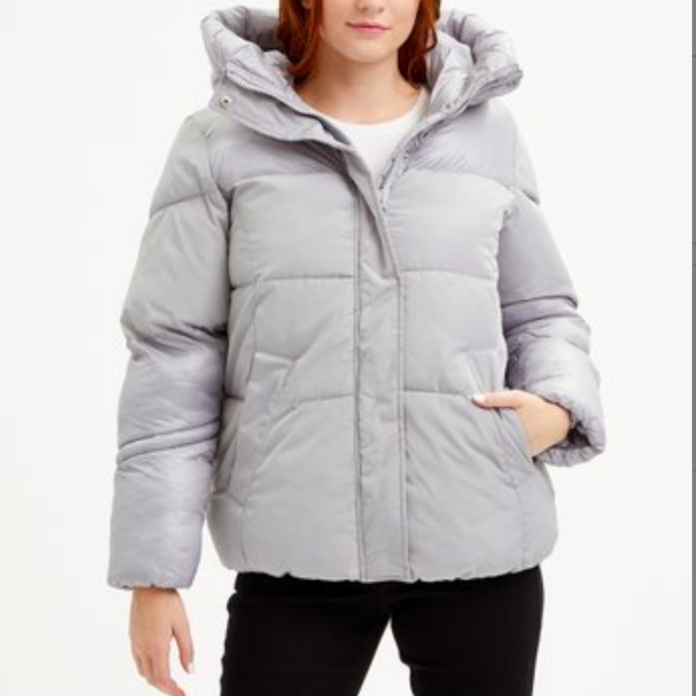 Ice Gray Hooded Puffer Jacket